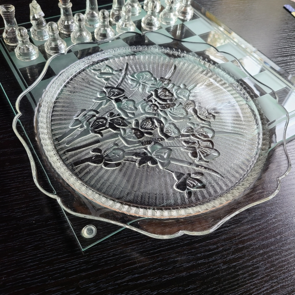 Vintage Crystal Clear Iris & Herringbone Sandwich plate